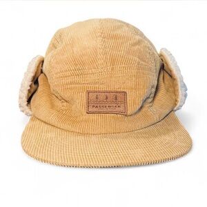 Tan Corduroy Trapper Style Hat with Ear Flaps Sherpa Fleece Lined